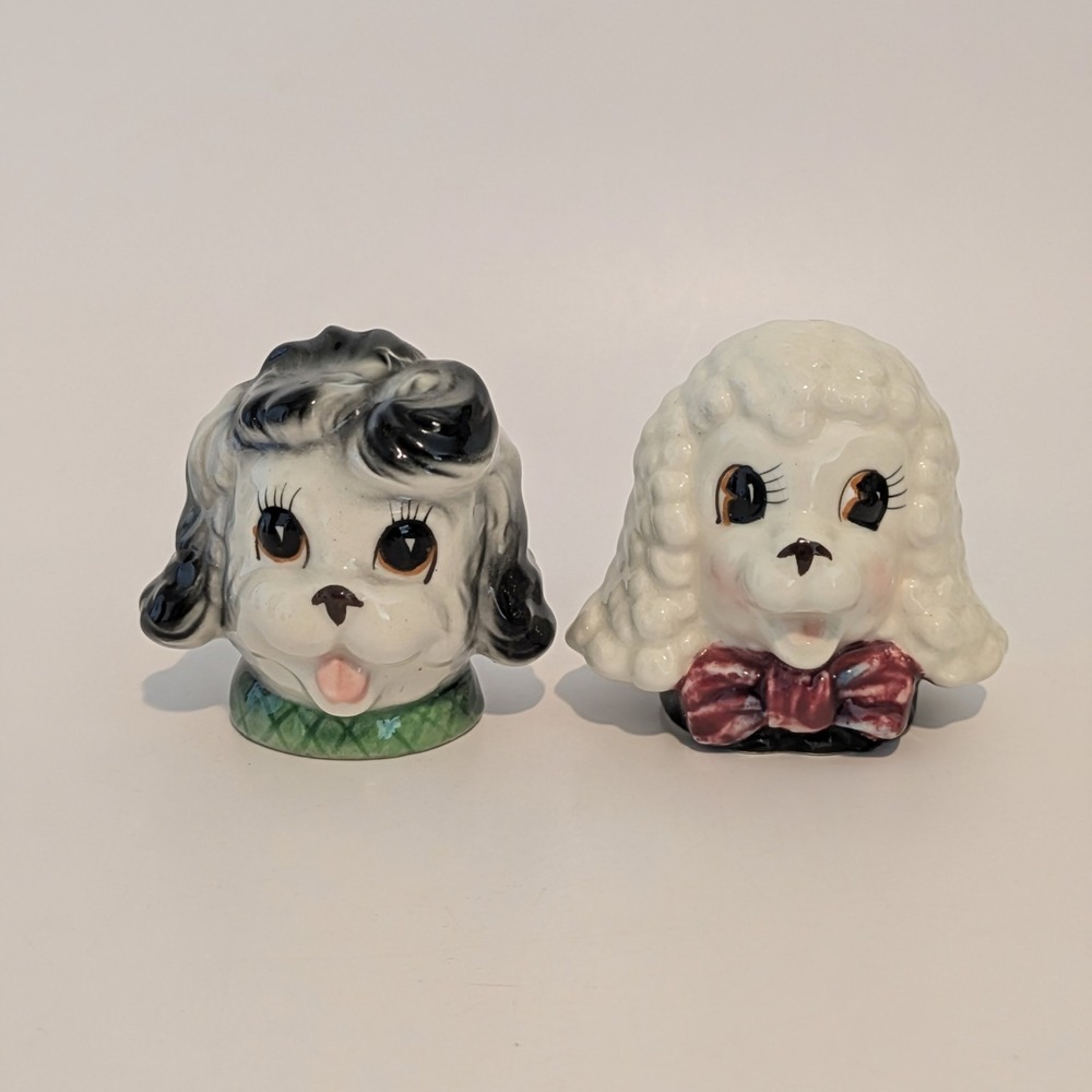 Vintage Poodle Head Dog Salt And Pepper Shakers Anthropomorphic Made In Japan
